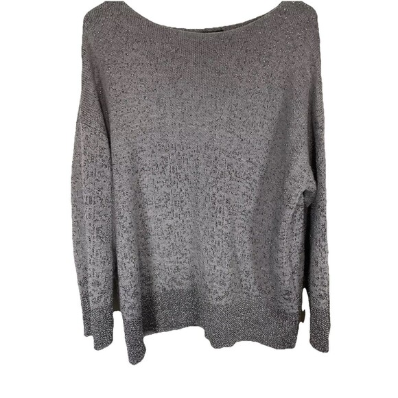 Eileen Fisher Knit metallic silver sweater size M Wool Blend Tiny Flaw Mended - Picture 1 of 9